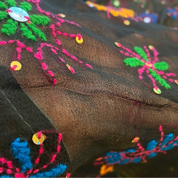 Anthropologie Raj Women’s Silk Infinity Scarf Embroidered Sequin Colorful New - Picture 8 of 11